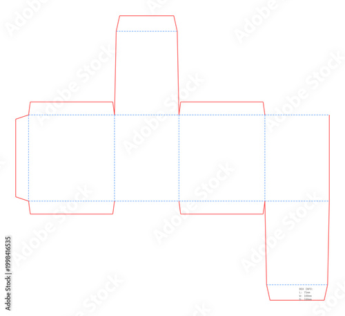 Reverse Tuck Box Template Dieline template 75x100x100 mm