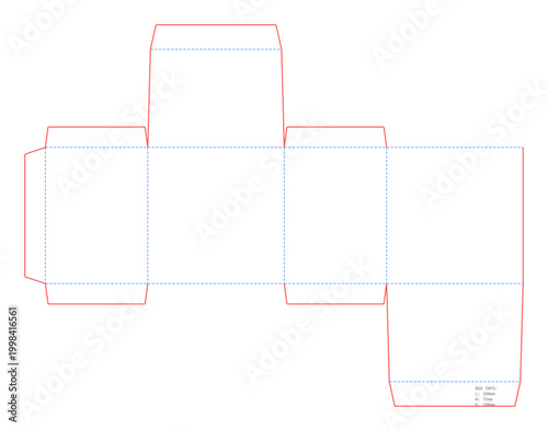 Reverse Tuck Box Template Dieline 100x75x100 mm