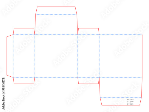 Reverse Tuck Box Template Dieline 100x50x100 mm