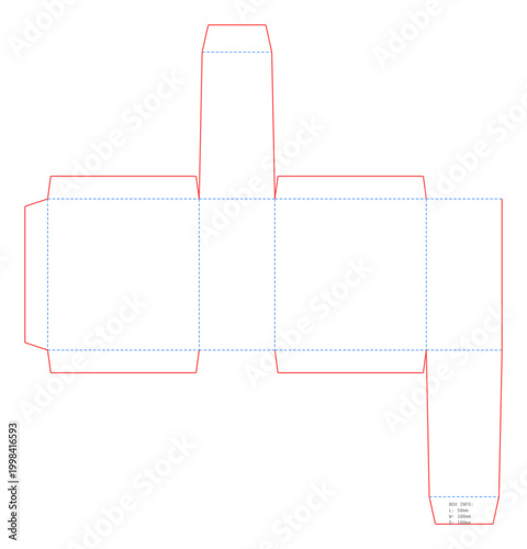 Reverse Tuck Box Template Dieline- 50x100x100 mm