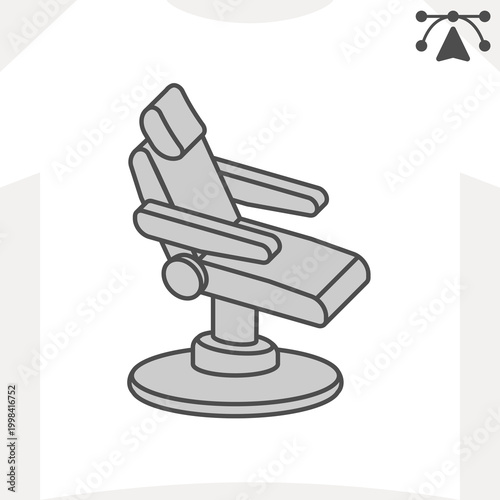 Dental armchair isometric icon, dentist chair concept. Vector graphics. Dental seat, furniture sign and editable stroke, outline style icon for mobile or web design.