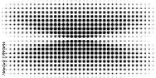 Set of halftone dots gradient pattern texture isolated on white background. Straight dotted spots using halftone circle dot raster texture. Vector blot half tone collection.