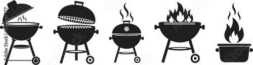 Black and white illustration of various grill types for outdoor cooking