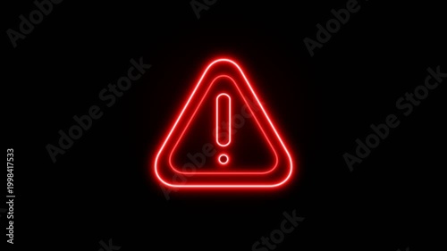 Warning triangle neon icon. glowing red alert symbol. caution sign for safety