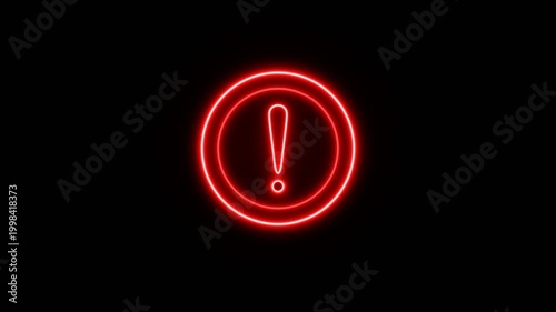 Warning neon icon. glowing red exclamation alert symbol. system alert notification