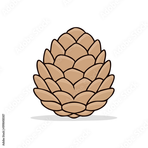 Isolated cartoon pinecone with layered scales and shadow