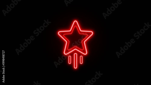Rising star neon sign. glowing red star for stream overlay