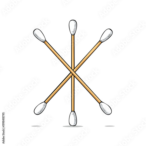Six Cotton Swabs Arranged in a Starburst Shape on a White Background