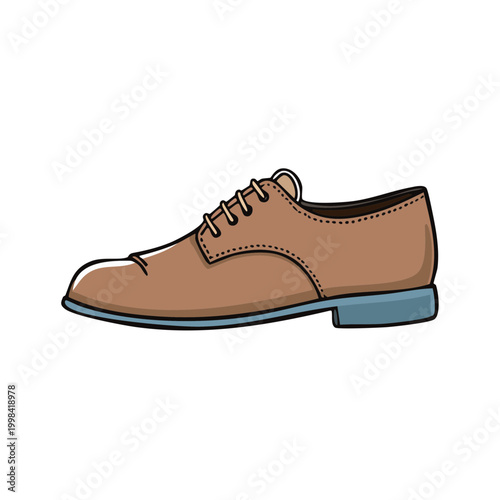 Classic brown leather oxford shoe with blue sole and laces illustration
