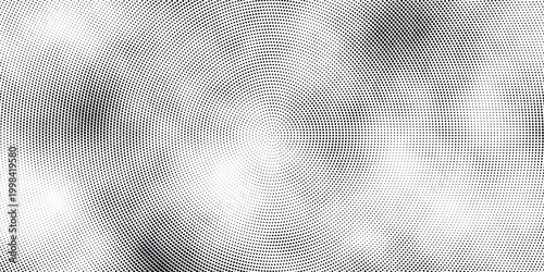 Dynamic black and white halftone pattern radiates outward from center with explosive motion energy and powerful visual rhythm, dynamic background