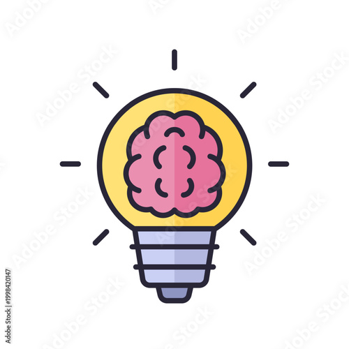 brain and light bulb, idea icon, outlined vector design