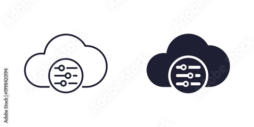 Cloud settings and hosting configuration icon, line and solid design