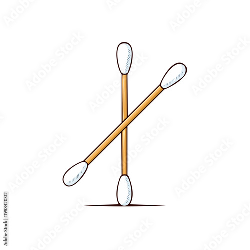 Two Cotton Swabs Crossed With White Tips and Wooden Sticks