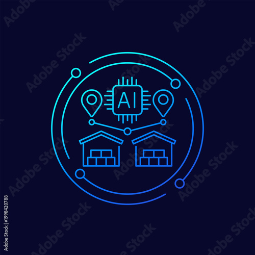 AI in logistics icon, linear design