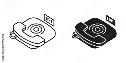 Isometric icons of an old-fashioned telephone with an edit label