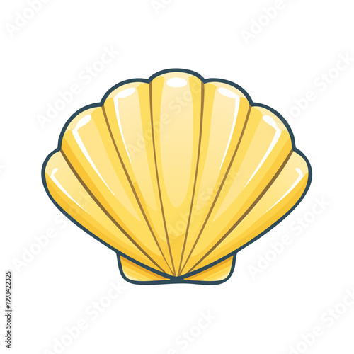 Single golden scallop seashell illustration with radiating lines and dark outline