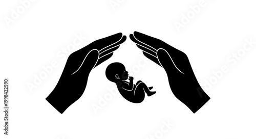 Foto Protective Hands Shielding a Developing Fetus Silhouette