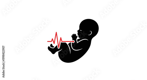 Silhouette of Fetus with Heartbeat Line Symbolizing Life