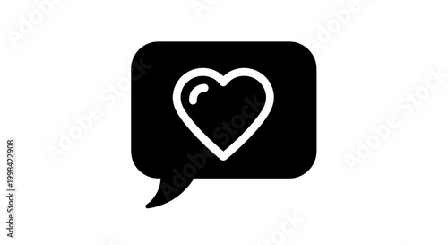 Black Chat Bubble with White Heart Symbol Icon