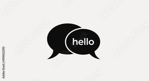 Minimalist Black Speech Bubbles Icon with Hello Text