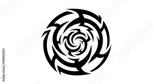 Black Abstract Circular Spiral Arrow Design on White
