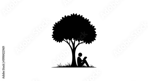 Silhouette of Person Sitting Under Large Tree in Nature