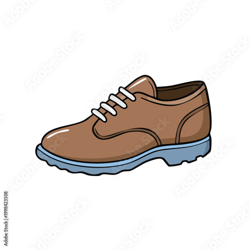Brown leather oxford shoe with blue sole and white laces clean illustration for footwear concepts