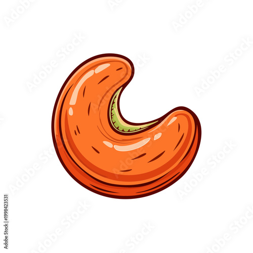 Hand-Drawn Orange Cashew Nut Icon Food Ingredient Graphic