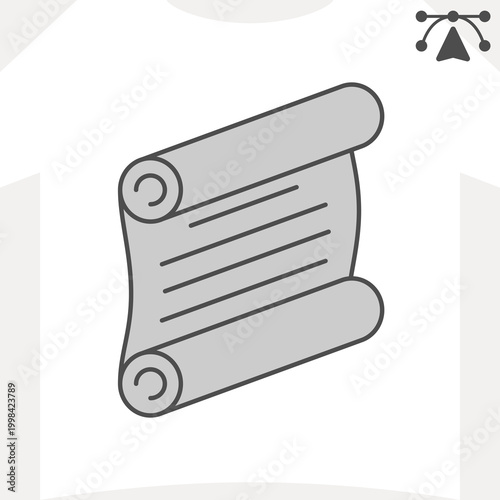 Paper scroll isometric icon, unfolding wisdom concept. Vector graphics. Parchment, paperwork sign and editable stroke, outline style icon for mobile or web design.