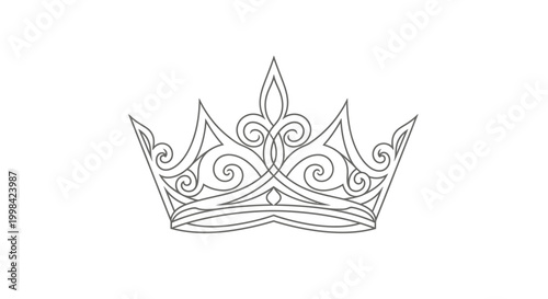 Elegant line art drawing of a royal crown with intricate scrollwork design.