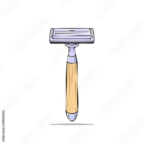 Modern Manual Razor with Light Wood Handle for Personal Grooming