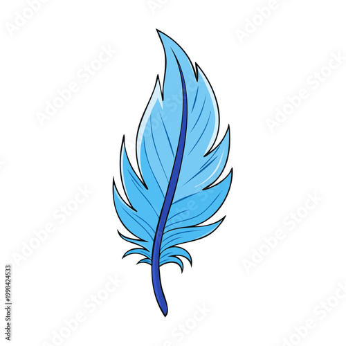 A vibrant blue quill pen feather with detailed delicate barbs and a central shaft symbolizing lightness and writing