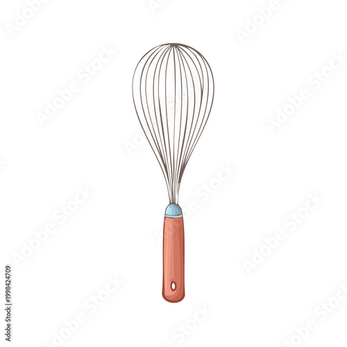 Handheld balloon whisk with a wooden handle for baking and cooking tasks