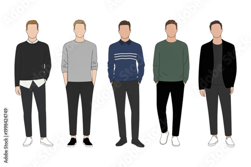 Four men standing together in casual business attire Vector