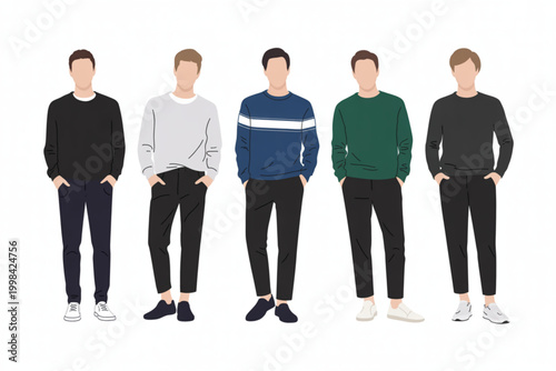 Four men standing together smiling in casual business attire Vector