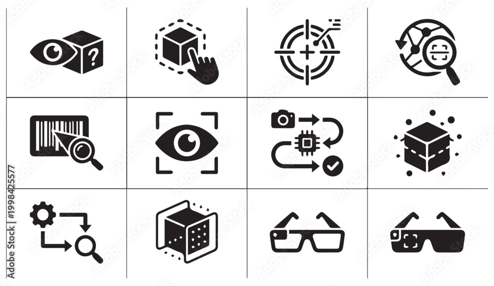 Obraz premium Set of 12 black icons for augmented reality and vision technology with augmented