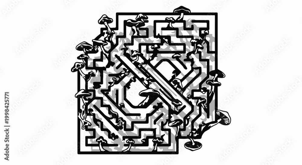 Obraz premium Intricate maze with surreal mushrooms, a whimsical challenge