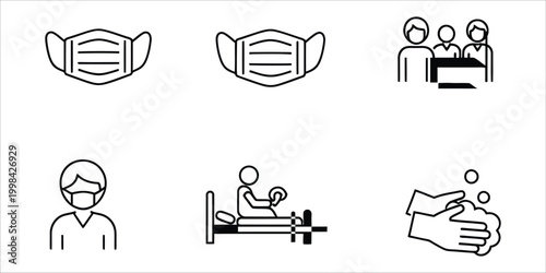 Covid 19 safety and healthcare icons masks social distancing and medical care
