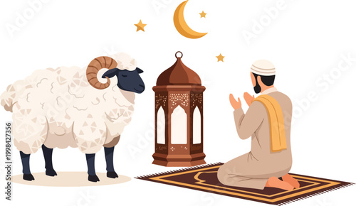 Man Praying with Sheep.