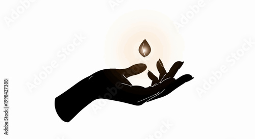 Gentle silhouette of a hand cupping a glowing droplet of water, symbolizing hope and purity.