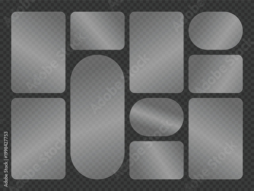 Collection of various Gray glass effect shapes for design elements