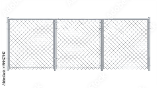 Chain Link Fence on White Background or Realistic Metal Chain Link Fence Isolated