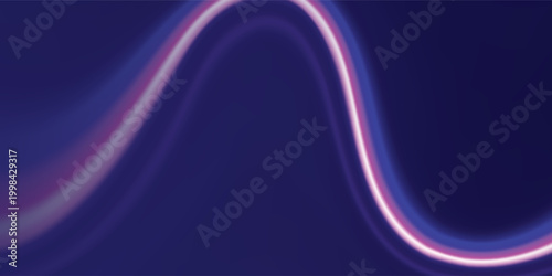 Neon line as speed or arc, turn, twist, bend in light effect. Light arc in neon colors, in the form of a turn and a zigzag. Abstract background in blue, yellow and orange neon colors.