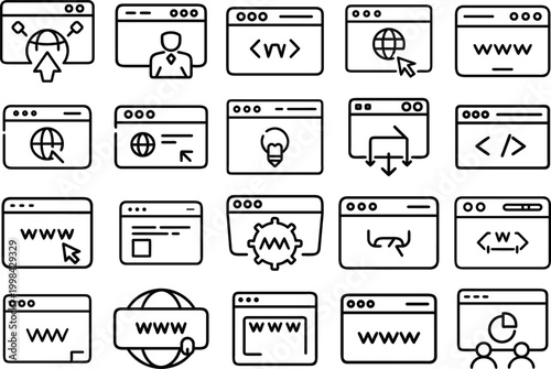 Set of sixteen website and internet browser icons with various symbols and actions Vector