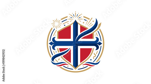 Norway Flag Celebration Emblem Circular Badge Scandinavian Decorative Vector Design