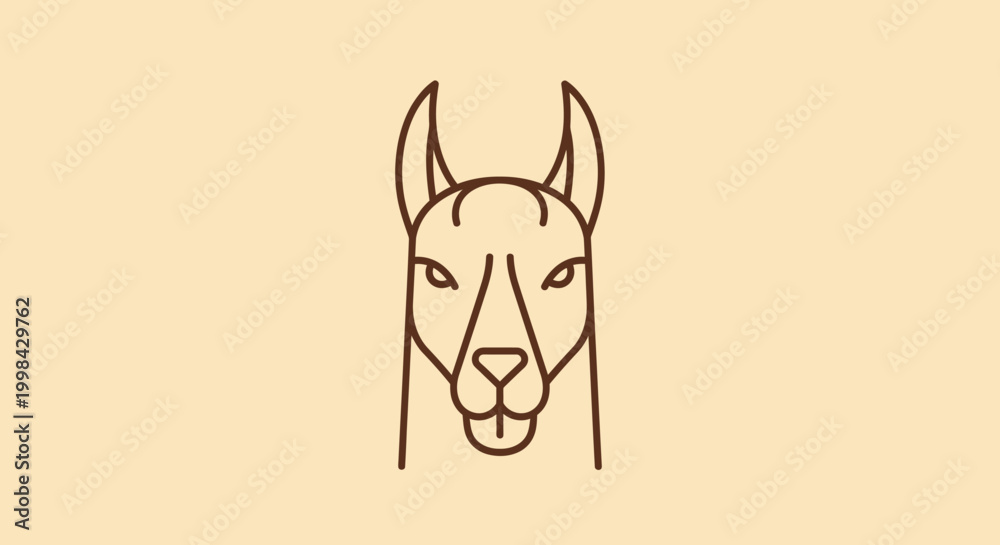 Fototapeta premium Minimalist llama head line art icon on beige background
