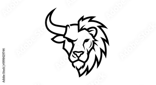 Photos Minimalist lion and bull hybrid mascot logo head design