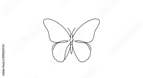 Minimalist butterfly line art drawing, simple elegant insect outline on white background