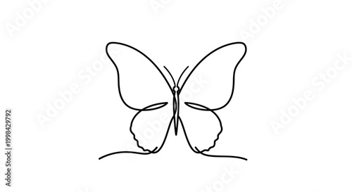Minimalist Butterfly Line Art Drawing, Single Continuous Line, Elegant Insect Illustration