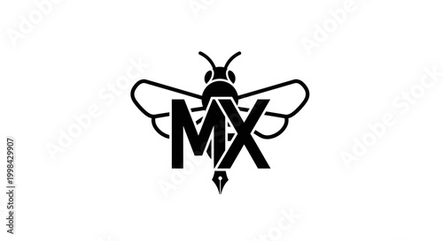 Minimalist MX monogram bee logo with fountain pen nib stinger